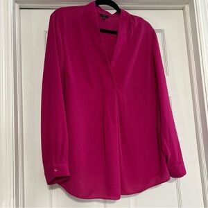 Talbots Woman 1X fuchsia pink long sleeve v neck top business casual top plus
